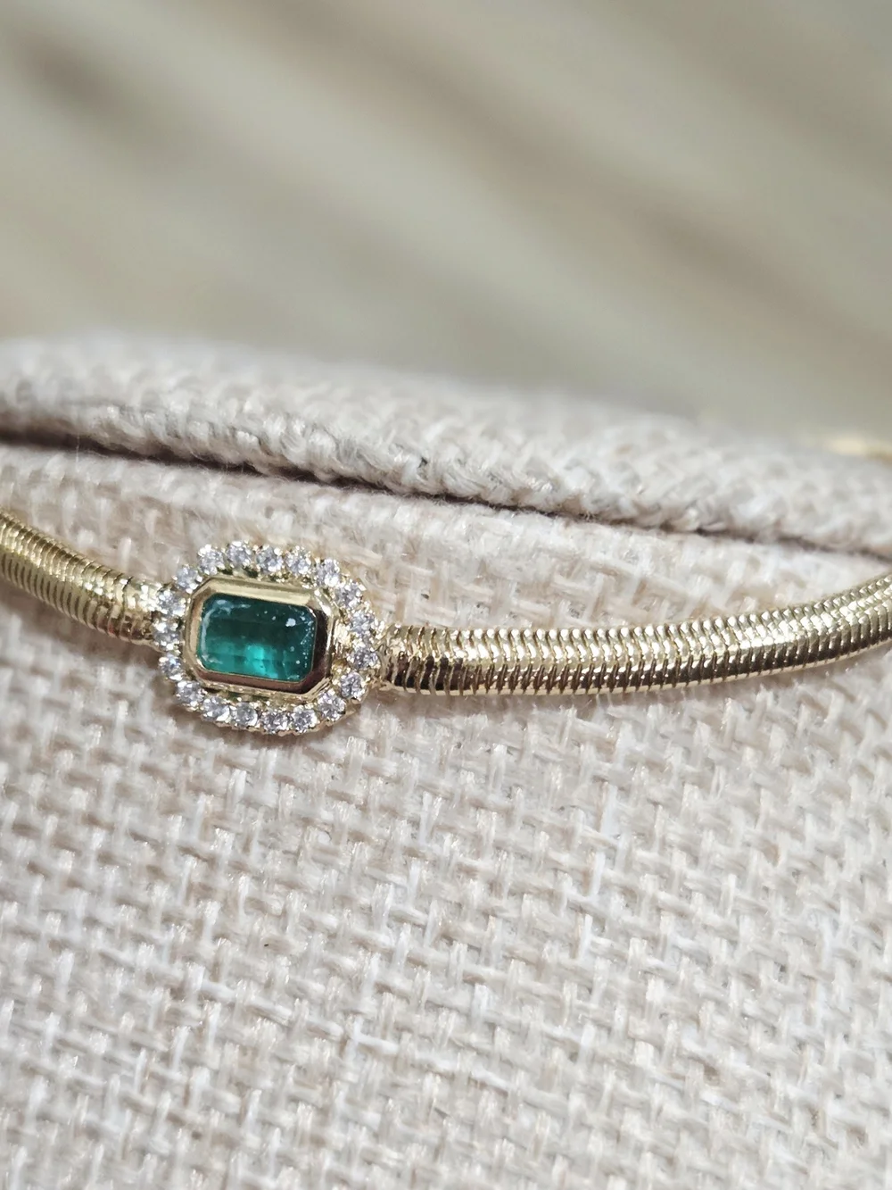 Gold Emerald Halo Bracelet - Green Gem Bracelet